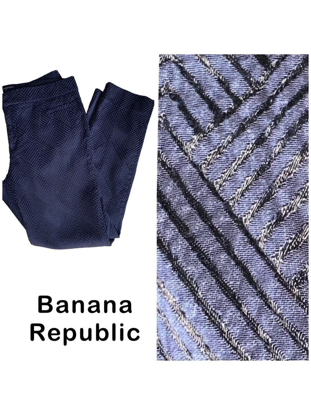 Banana Republic Women’s Navy & Blue Pattern Cropped Pants Size 8